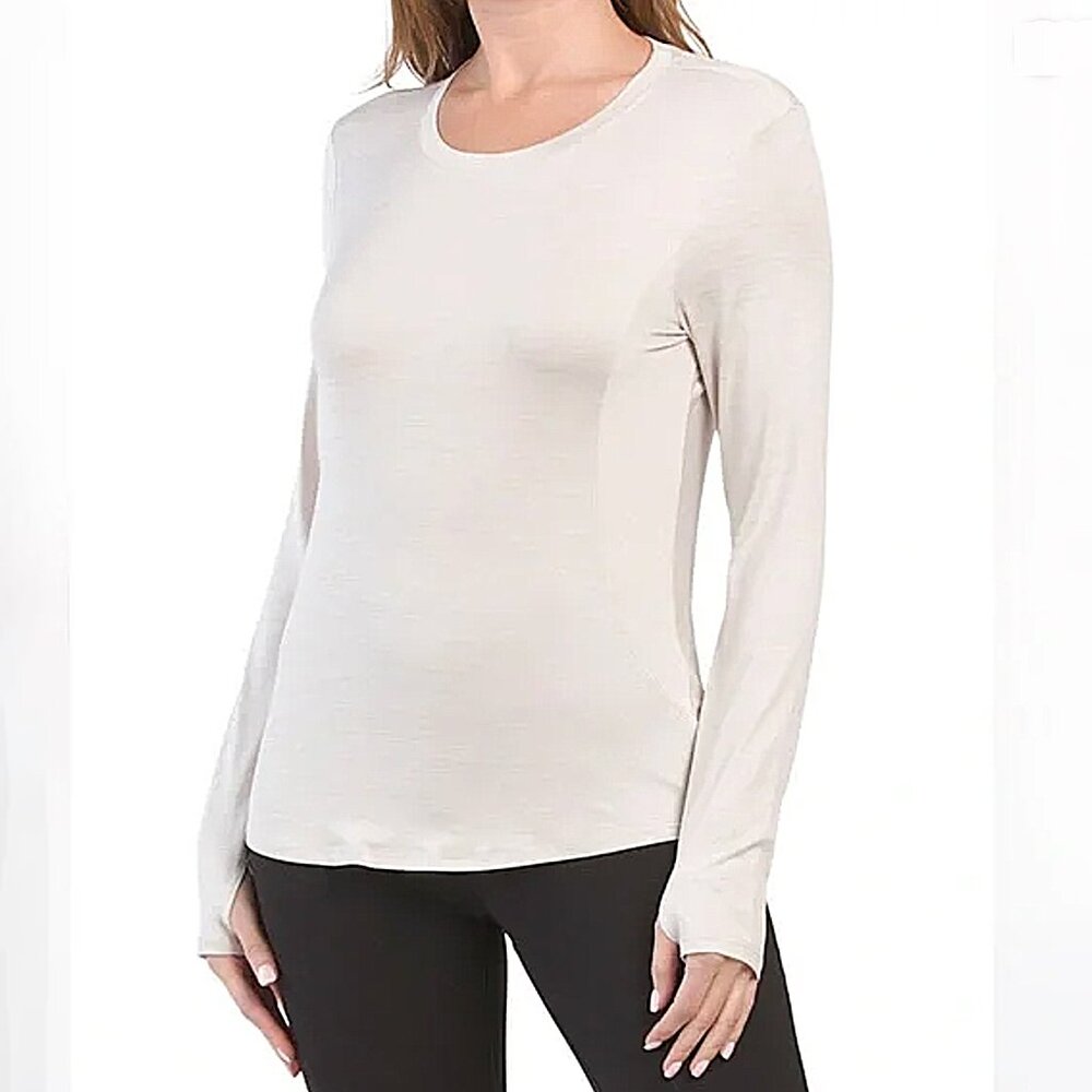 RBX SPORT | LONG SLEEVE PEACH SKIN FITTED SHIRT | THERMAL ACTIVEWEAR SAND SIZE S